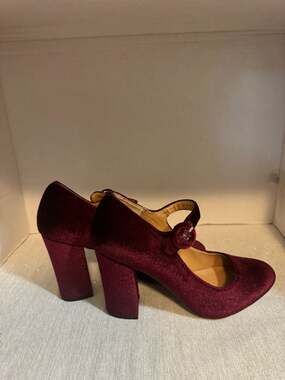 Report Burgundy Velvet Mary Jane Block Heel Pumps